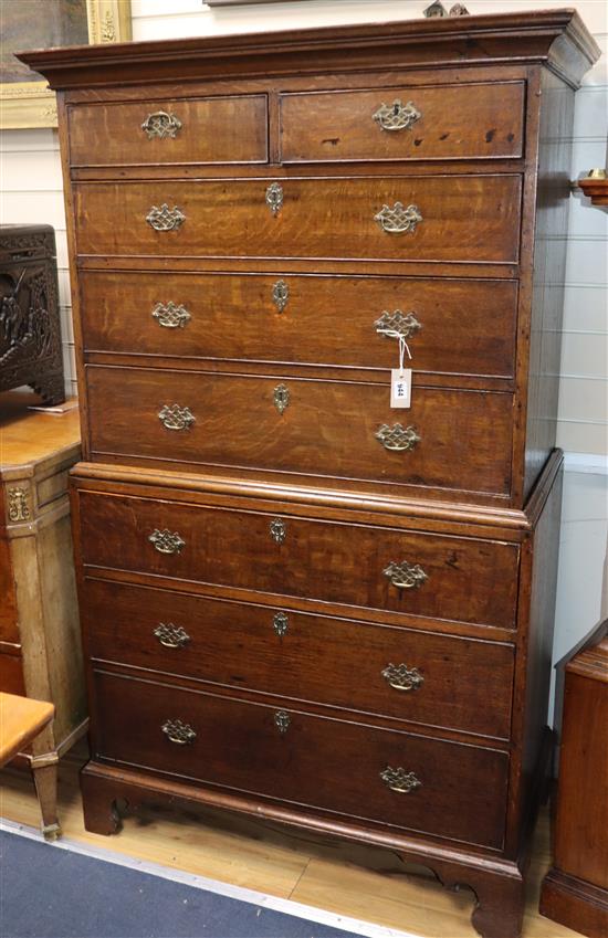 A late 18th century oak chest on chest W.96cm